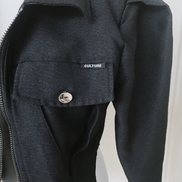 NWT Women's Black Puff Long Sleeve Pocket Front Zip Lapel Collar Jacket Top - Picture 3 of 6